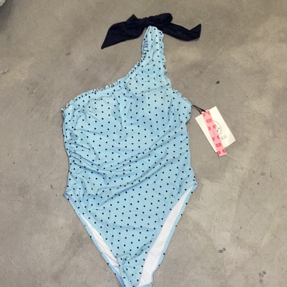 [NWT]  Asymmetrical Neck Polka Dot Bowknot One Piece Swimsuit  SIZE S - Picture 4 of 14